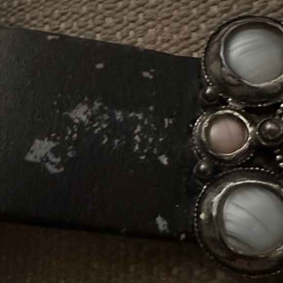Oscar de la Renta Black Leather Belt with Pastel Stone Buckle main image 6